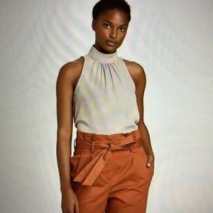 Halter High Neck Beige Tank Blouse, Size S